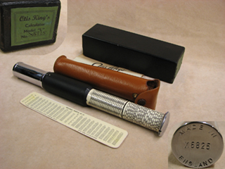 1960's Otis King Model L type C leather cased cylindrical slide rule calculator